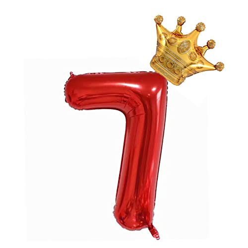 40 Inch Red Number 7 Balloon with Crown for Birthday Party