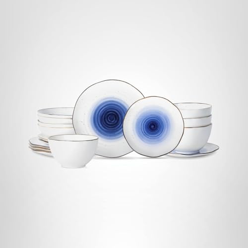 Christian Siriano Luma 16-Piece Dinnerware Set Porcelain, Blue