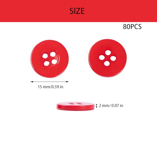 80PCS 5/8 Inch Red Sewing Buttons Kit for Crafts & DIY Projects