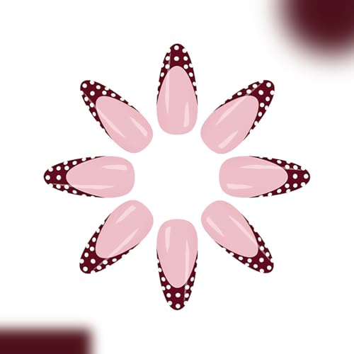 KSTBJN Medium Almond French Press on Nails White Polka Dot Fake Nails