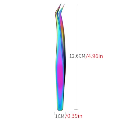 Vubbkdi Rainbow Stainless Steel Craft Tweezers with Leather Bags, 2 Pairs