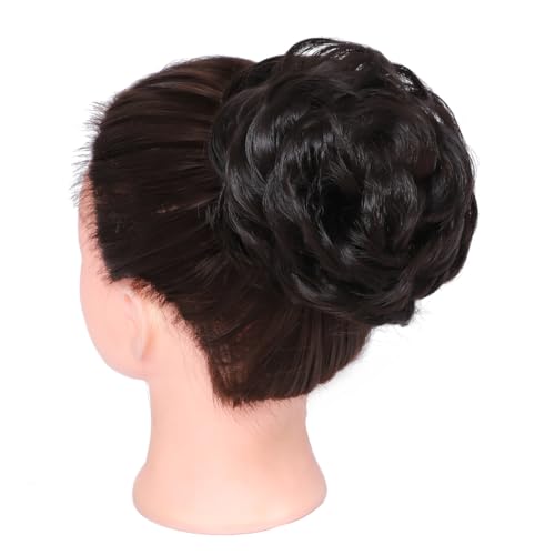 Rose Bud Dark Brown Messy Bun Hair Piece Curly Updo Scrunchie Extension
