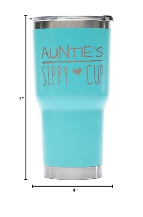 Greatness Line Auntie's Sippy Cup 30 oz. Teal Stainless Steel Tumbler Value Pack with 2 Lids and Extra SS Straw - Ideal Gift for Soon to Be Aunties