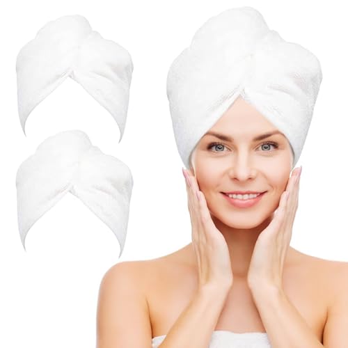 NEXCOVER Microfiber Hair Towel Wraps - 2 Pack White, 9.8" x 25.5"