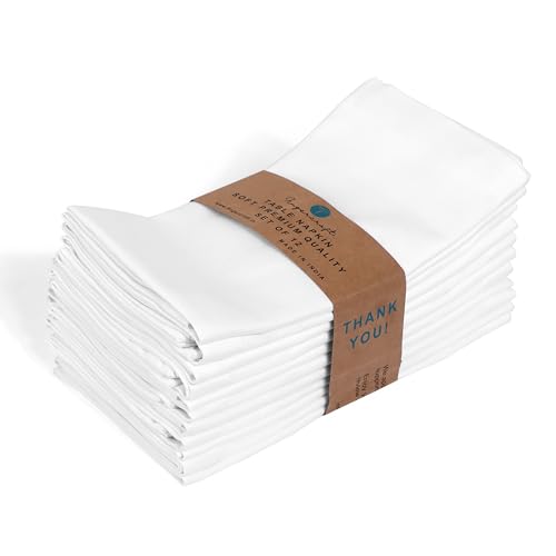 White Satin Cloth Napkins Set of 12 - 20x20 Inch Cotton Dinner Towels
