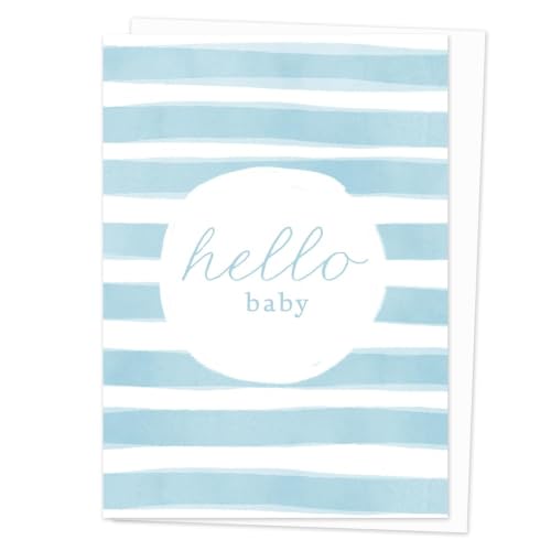 Watercolour Blue Stripes Baby Shower Card for Boy | 7x5 Greeting Card
