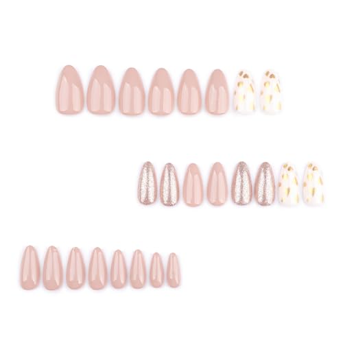 Gold Foil Heart Almond Press on Nails Glossy Glitter Fake Nails