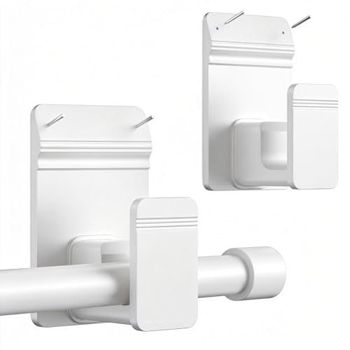 EKOTTOK No Drill Curtain Rod Brackets for 5/8" Rods - 2PC White, Heavy Duty, Damage-Free