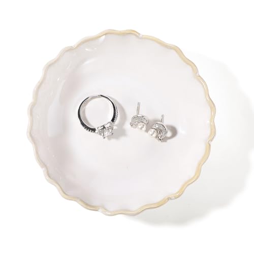 Pastel White Ruffled Ceramic Jewelry Dish | Circle Trinket Tray