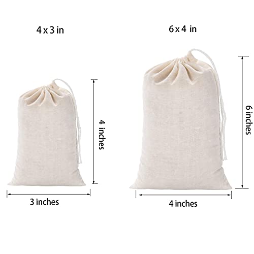 GIYOMI Natural Cotton Muslin Drawstring Bags - Reusable Soup Bags, 4x3 Inch