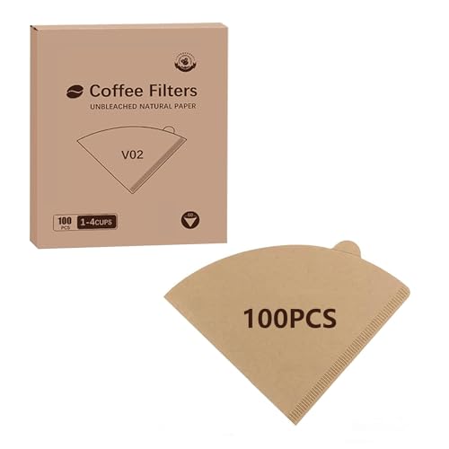 Unbleached Disposable Cone Coffee Filters #2, 100 Count - Natural Paper for Pour Over & Drip Brew