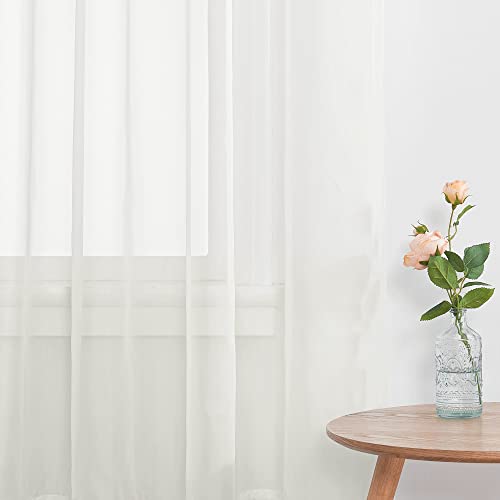 NICETOWN Beige Sheer Curtains 60"W x 63"L (Pack of 2) - Voile Window Treatment
