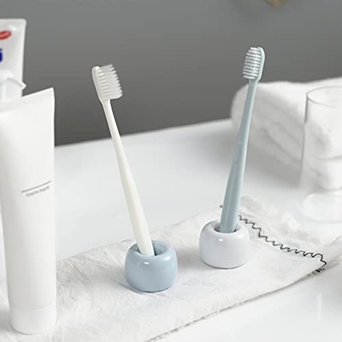 White Mini Ceramic Couple Toothbrush Holder Set - Hand-Made Design