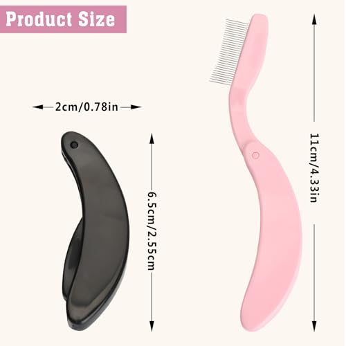 Zoolinn Folding Eyelash Comb Separator Tool - 2 Pack Black & Pink