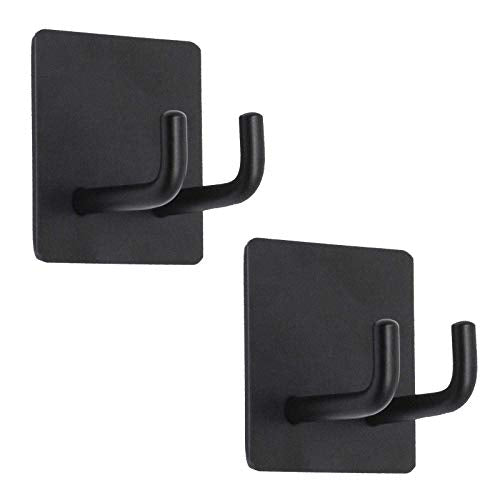 Yikla Adhesive Shower Hooks, Stainless Steel Razor Holder - Black, 2 Pack