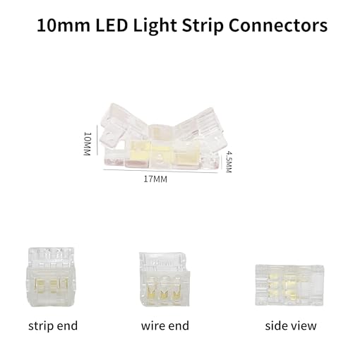Clearhill 10mm 3Pin Solderless LED Light Strip Connectors - 20 Pack