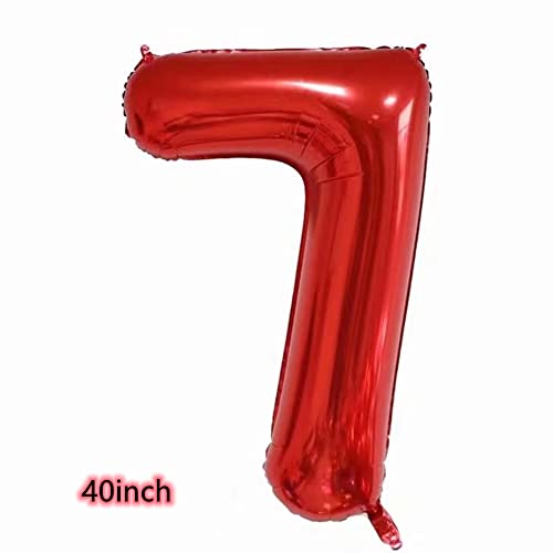 40 Inch Red Number 7 Balloon with Crown for Birthday Party
