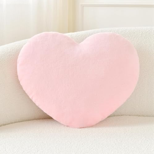 Pink Heart Shaped Throw Pillow, Soft Fuzzy Plush Cushion 13" x 10"