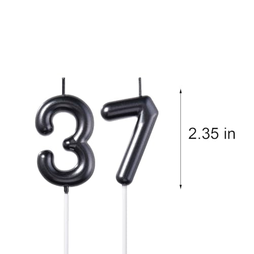 Glitter Black Number 37 Birthday Candles - 2 Pack for Celebrations