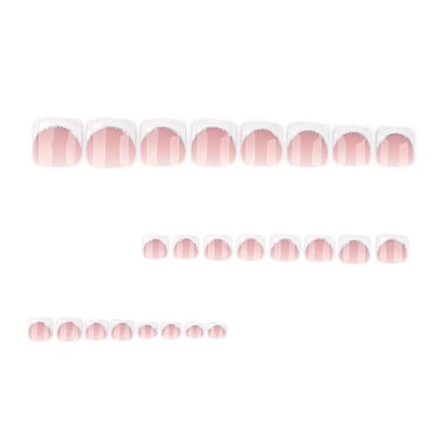 White French Tip Press on Toenails Short Square Glossy Fake Toenails