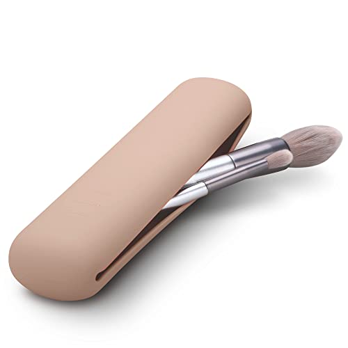 FERYES Small Khaki Travel Makeup Brush Holder with Magnetic Closure