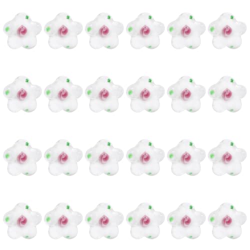 Ornaland White Lampwork Glass Flower Beads for Jewelry Making 28 Pcs