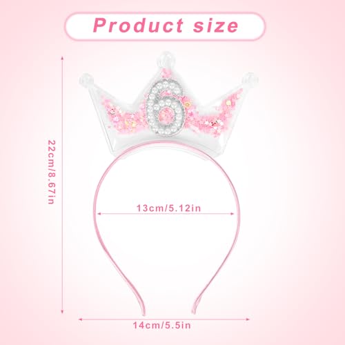 Penitue Pink Glitter Birthday Crown Headband with Pearls for Girls Party