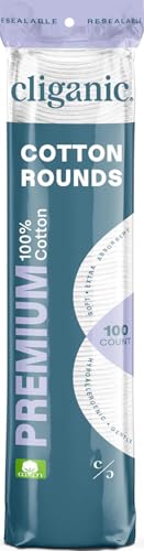 Cliganic Premium Cotton Rounds for Face 100 Count Makeup Remover Pads