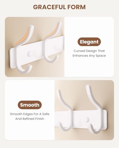 DR. OXXIER Wall Mounted Coat Rack, Aluminum 6-Hook Hanger, White