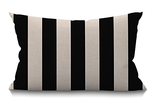 Smooffly Black Striped Lumbar Throw Pillow Cover 12x20 - Model Md006
