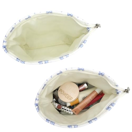 JINSI Corduroy Bow Makeup Bag - Large Travel Cosmetic Pouch & Organizer