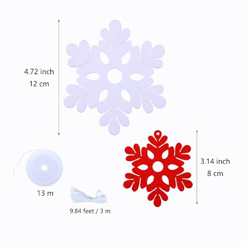 Bulk Felt Snowflake Ornaments - White and Red Holiday Decorations for Winter Parties