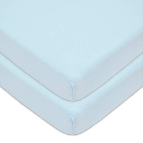 Blue Fitted Mini Crib Sheets - 2 Pack, 100% Cotton, 38x24"