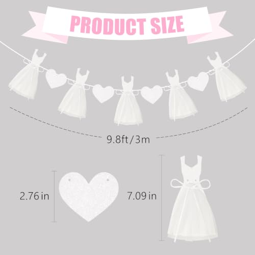 Pre-Strung White Glitter Wedding Dress Banner - 9.8ft Bridal Shower Decor
