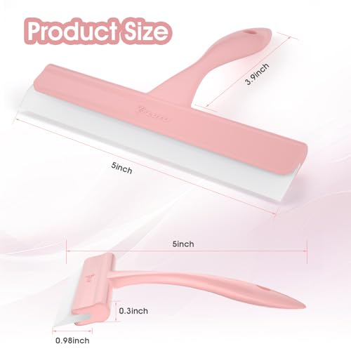 LTLUTU 5-Inch Silicone Shower Squeegee - Compact Pink Glass & Mirror Cleaner