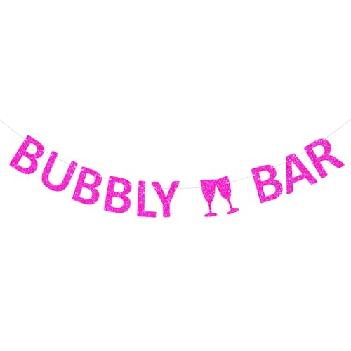 Bubbly Bar Banner Pre-Strung Hot Pink Mimosa Bar Bunting for Bridal Shower
