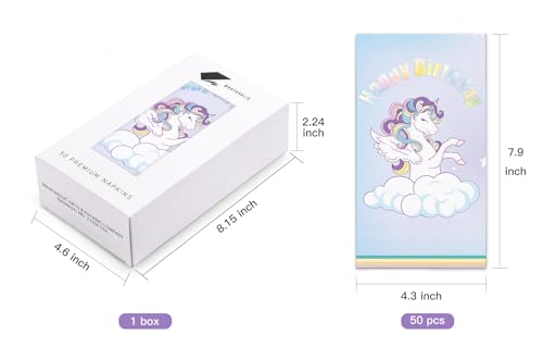 WRAPAHOLIC 50 Pcs Unicorn Birthday Napkins 3-Ply Disposable Hand Towels