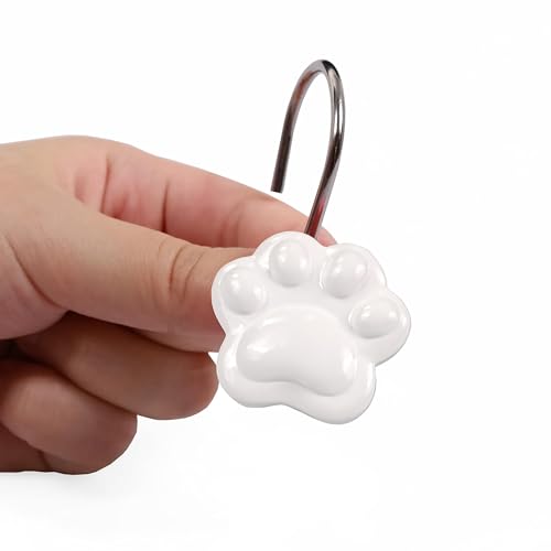 Popkozzi Cat Paw Print Shower Curtain Hooks - 12Pcs Rustproof Rings