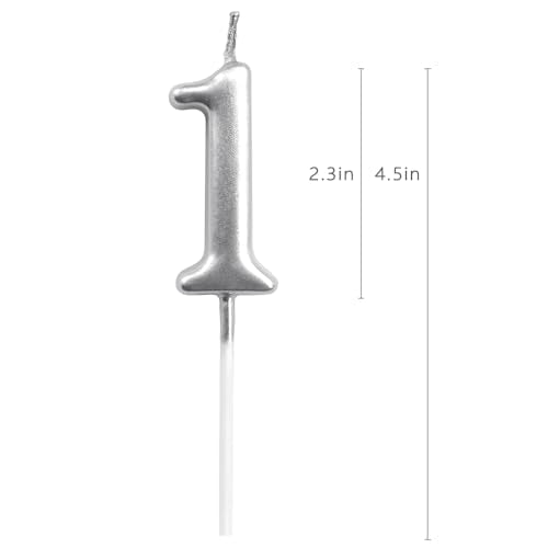 Silver Number 1 Birthday Candle Topper - Glitter Party Decoration