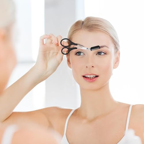 Eyebrow Trimmer Scissors with Comb - Black Non-Slip Precision Brow Grooming Tool
