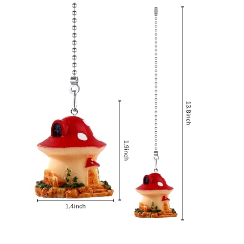 Mushroom House Ceiling Fan Pull Chain - Cute Decorative 12in Beaded Extender for Kids Room
