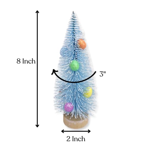 Needzo Blue Easter Bottle Brush Trees with Sparkly Eggs - 8 Inch 3-Pack
