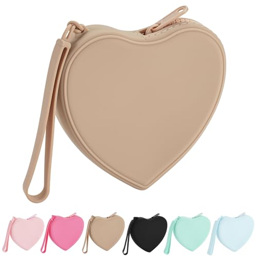 JOVAKIT Heart Shaped Portable Silicone Makeup Bag - Light Brown Travel Cosmetic Case