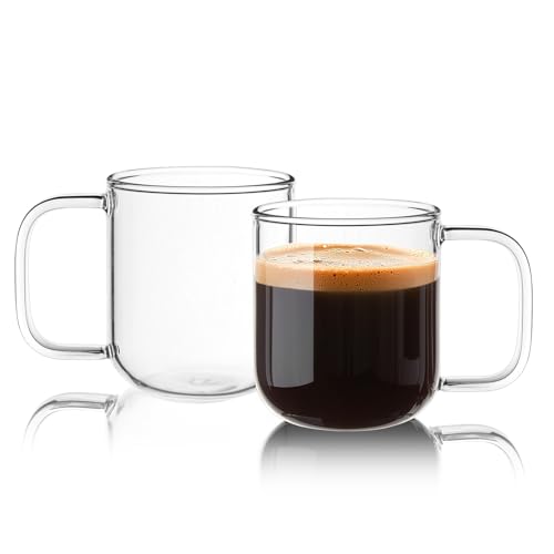 BWODYAY 8 oz Glass Coffee Mugs, Set of 2 Clear Borosilicate Tea Cups