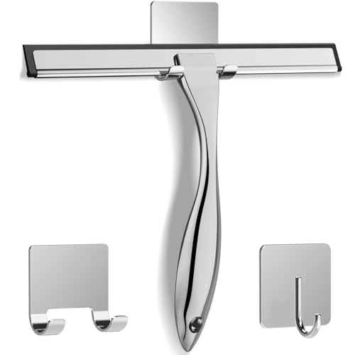 Docrok Stainless Steel Shower Squeegee with Hooks - 10 Inch