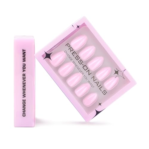 TOGZOM Pink Almond Press on Nails - 30Pcs Glossy Gel Acrylic Fake Nails