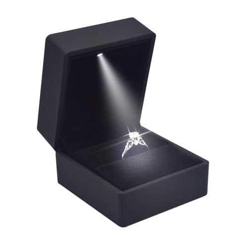 LED Lighted Engagement Ring Box - Matte Black Jewelry Case