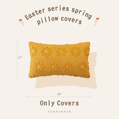 Floral Plush Throw Pillow Covers - Set of 2, 12x20 Inch, Yellow