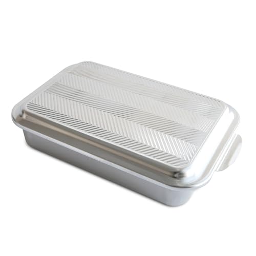 Nordic Ware 9x13 Baking Pan with Prism Embossed Metal Lid - Oven Safe, Aluminum, 1 Pack