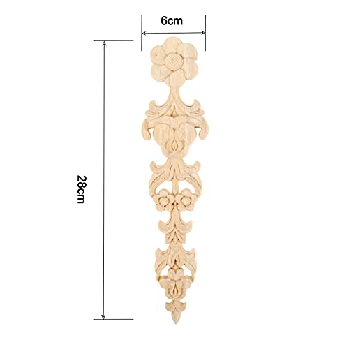 MUXSAM 2Pcs Wood Carved Appliques Onlays Long Flower Decals for Furniture DIY